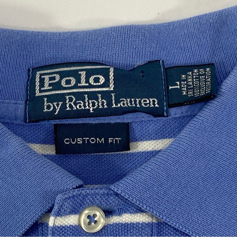 Polo Ralph Lauren Custom Fit Blue White Striped Men’s Size L Polo Shirt - Picture 2 of 10